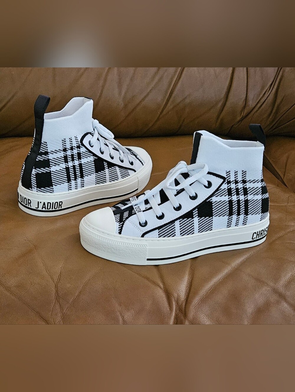 Women's Christian Dior J'Adior Black White Stretchy Knit Sneakers Size 4.5 US